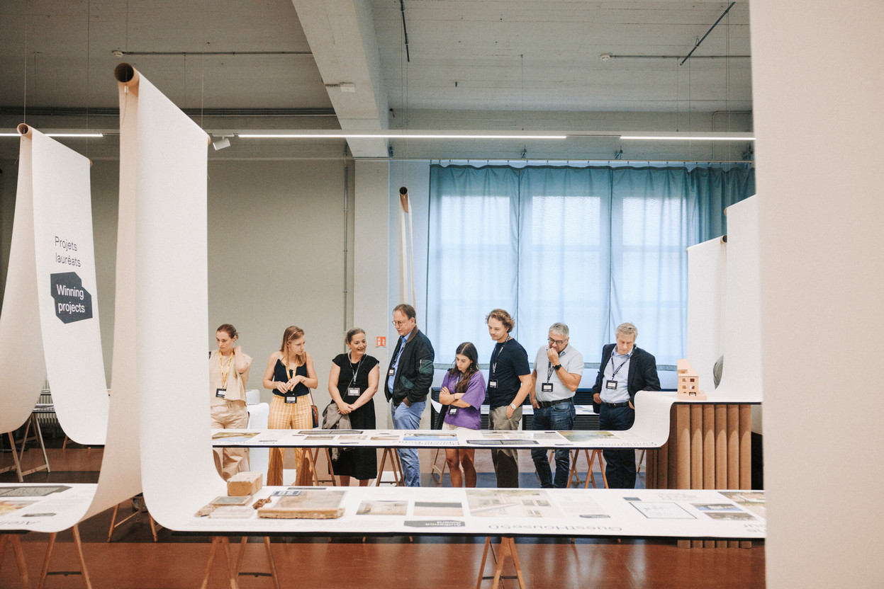 Emilie Gline, Virginie Laurent (Paperjam), Françoise Kuth (Galerie Liberté), Tom Vermast (Vinçotte Luxembourg), Ilia Voulgari (Metaform), Charly Biwer (Studio CB), Jérôme Barbé (Coba Europe) and Dominique Herickx (Testa). (Photo: Julian Pierrot/Paperjam)