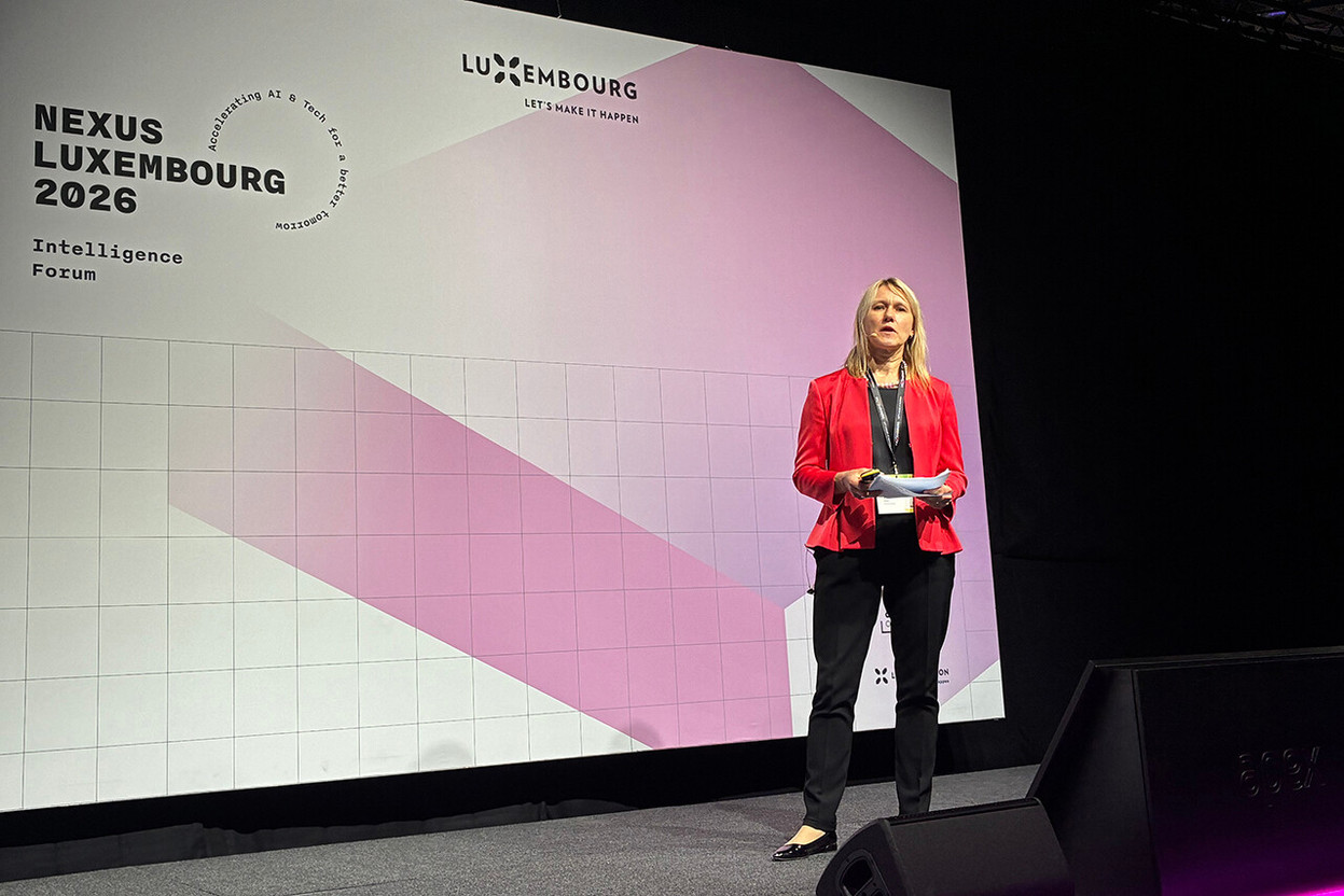 Kristine Kozlova, representative of the European Commission, presented the future European Competitiveness Fund at Nexus Luxembourg 2026.  (Photo: Louise Braibant/Paperjam)