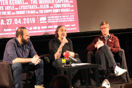 Jean-Luc de Matteis (OGBL), Nicolas Przeor et Tom Karier (collectif Schalltot) présentent un line-up OOTC très prometteur. (Photo: Kulturfabrik)