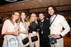 Anne-Catherine Marin (De Belsch), Emilie Scheidt (Savile Law), Aurore Jurga (Cabinet de Psychologie Belair), Yohann Silva (KB Group) and Maxime Lissmann (Buro Partner Luxembourg) at the 10x6 Talents event, organised by the Paperjam Club at the Kinepolis Kirchberg, 9 July 2024. Photo: Marie Russillo / Maison Moderne