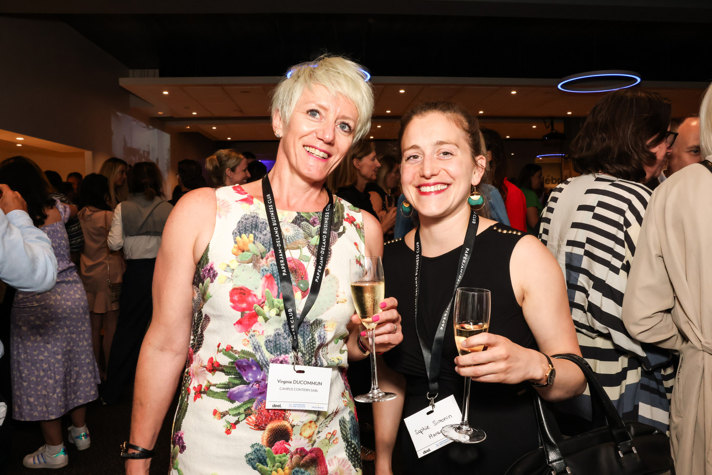 Virginie Ducommun (Campus Contern) and Sophie Simonin (Hansefit) at the 10x6 Talents event, organised by the Paperjam Club at the Kinepolis Kirchberg, 9 July 2024. Photo: Marie Russillo / Maison Moderne