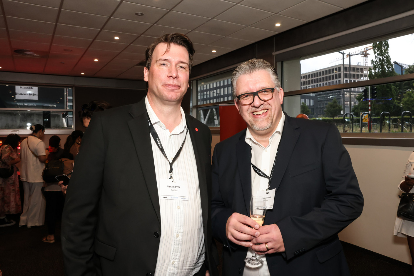 Daniel Meyer (Fujitsu) and Manuel Soma (Kyndryl) at the 10x6 Talents event, organised by the Paperjam Club at the Kinepolis Kirchberg, 9 July 2024. Photo: Marie Russillo / Maison Moderne