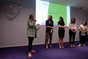 Ilana Devillers (Food4All), Stéphanie Jauquet (Cocottes), Aida Nazarikhorram (LuxAI), Elfy Pins (Supermiro) et Karine Vallière (Jumpbox), finalistes. (Photo: Matic Zorman)