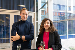 Adrian Kedziora (Union Titus Pétange) et Christine Akkari (UBI Business School) (Photo : Marie Russillo / Maison Moderne)