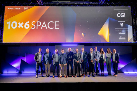 Abdu Gnaba (Sociolab), Christophe Loeillet (Université du Luxembourg), Andrew Bowyer (Kleos Space), Thomas Friederich (EarthLab Luxembourg), Gerd Eiden (LuxSpace), Marc Serres (Luxembourg Space Agency), Julien-Alexandre Lamamy (iSpace Europe), Omar Qaise (OQ Technology), Sébastien Denis (CGI), Laura Scannella (CGI), Julie Lhardit (Maison Moderne) et Pedro Castilho (Verbalius) (Photo: Jan Hanrion/Maison Moderne)