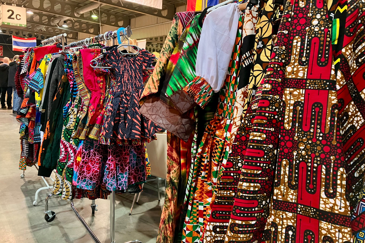 Traditional clothing next to the Kenya stand at the 2023 Bazar International. Photo: Lydia Linna/Maison Moderne