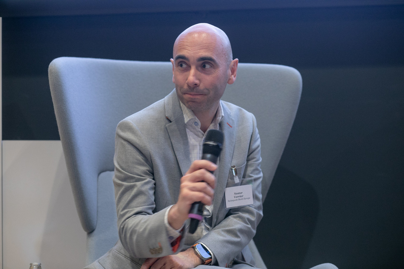 Nestor Verrier, general manager, Swissquote Bank Europe SA, pictured during the 2023 Cryptoassets Management Conference, hosted by PwC Luxembourg on 4 May 2023. Photo: Matic Zorman / Maison Moderne