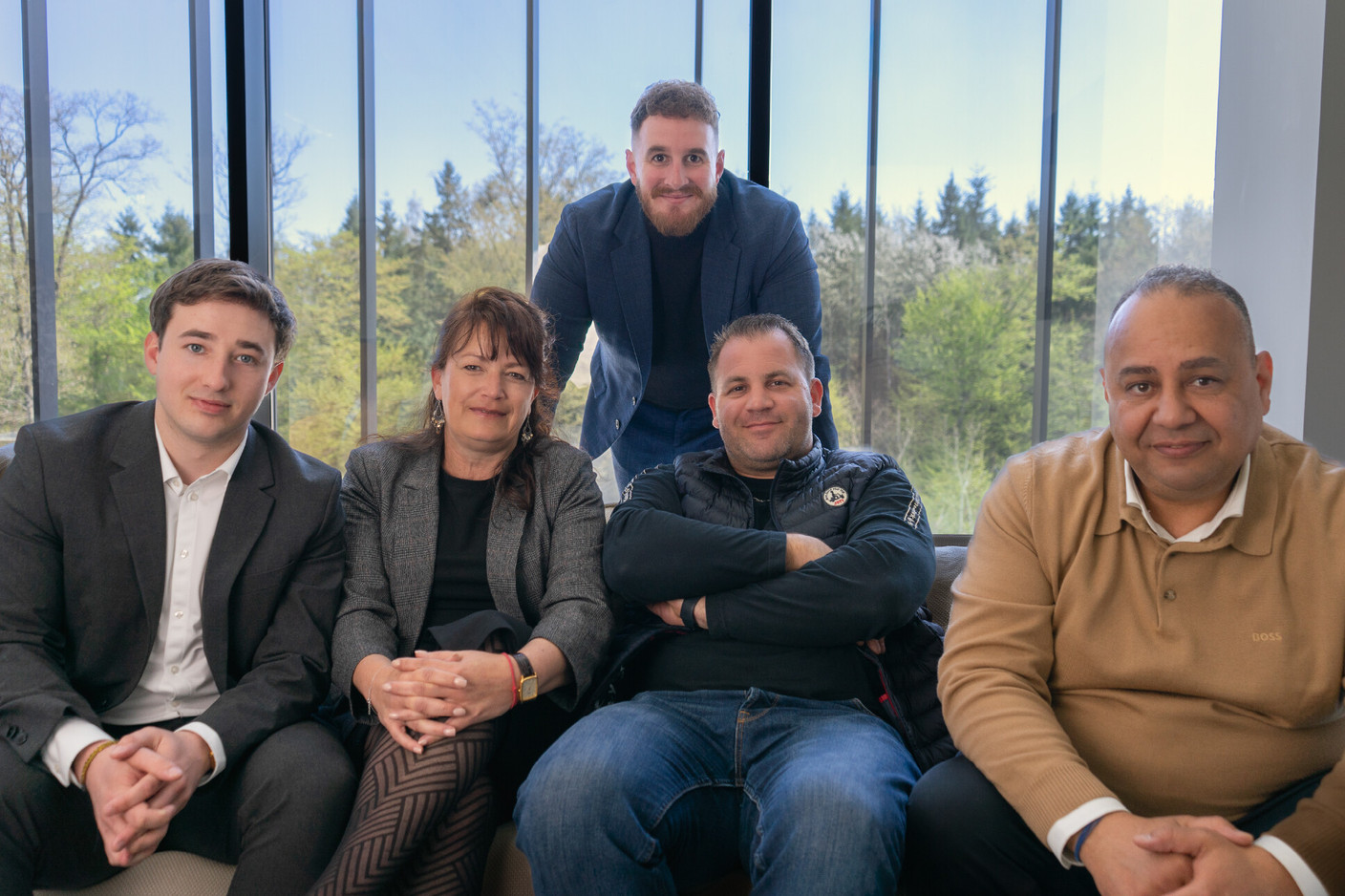 Allan Sauter (Operations Manager), Maxence Laithier (Technical Sales Executive), Virginie Van Den Plas (Client Officer), Emmanuel Demolin (Area Manager), Mohammed Chahboun (Unit Manager). (Photo: Compass Group Luxembourg)