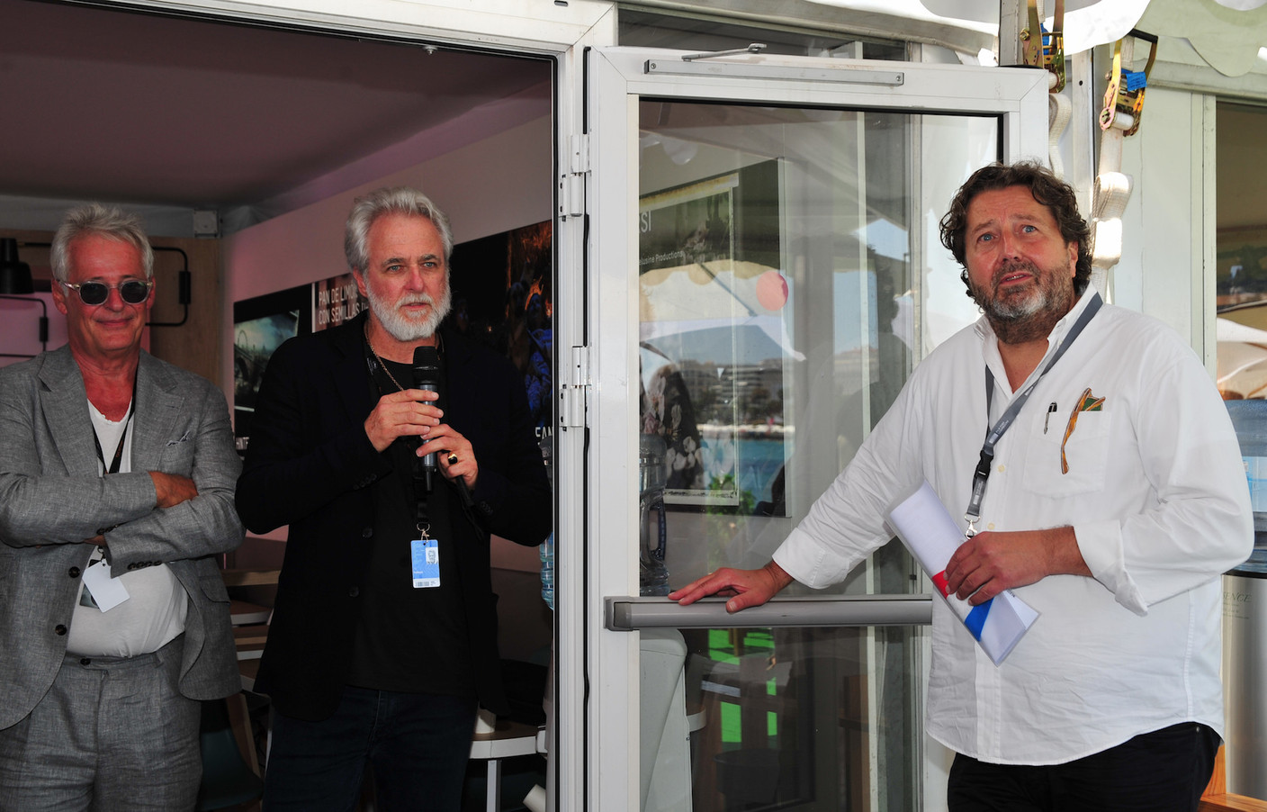 Jani Thiltges of Samsa Film, Ari Folman, director of Where is Anne Frank, and Guy Daleiden of Film Fund Luxembourg at the 74th Cannes film festival. Film Fund Luxembourg/Thibaut Demeyer