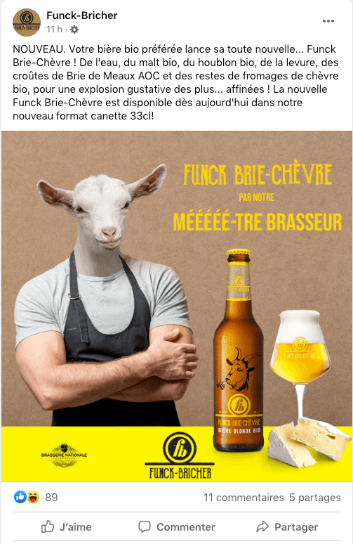 Funck-Bricher s’est offert une campagne promotionnelle avec une bière au fromage de chèvre. (Photo: Facebook/Funck-Bricher)