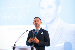  Nasir Zubairi, CEO of the Luxembourg House of Financial Technology, is seen speaking during Lhoft’s 5th anniversary celebration, 8 July 2022. Photo: Matic Zorman