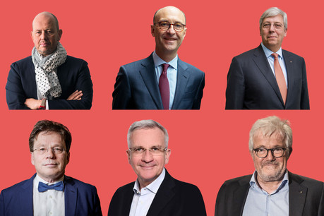 De gauche à droite, de haut en bas: Jean-Louis Schiltz, Michel Wurth, Yves Elsen, Serge Allegrezza, Franck Esser et Raymond Schadeck. (Montage: Maison Moderne)