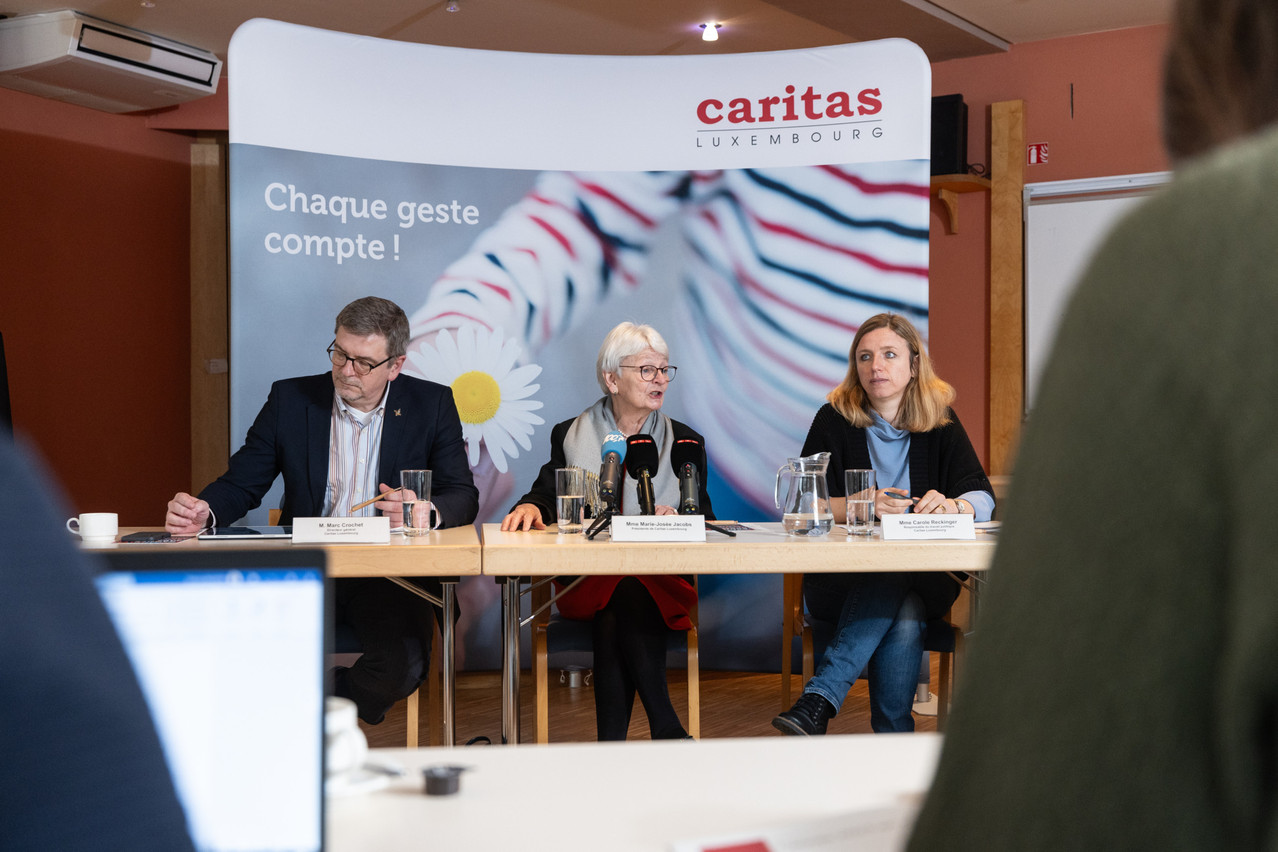 Caritas director general Marc Crochet, board chair Marie Josée Jacobs and Carole Reckinger. Library picture: Guy Wolff/Maison Moderne