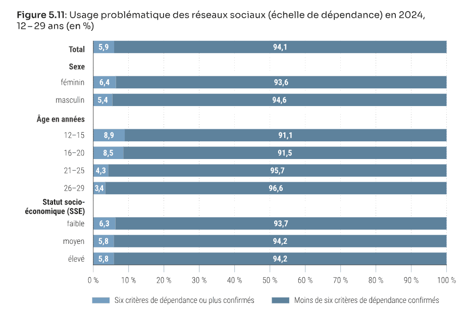 About 6% of young people display a high level of dependency on social networks. (Graph: Jugendbericht)