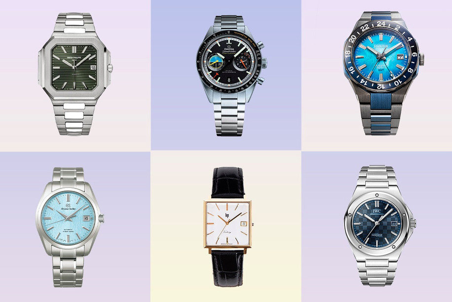 Grand Seiko, IWC, Citizen, Patek Philippe, Lip and Omega watches all feature the colour blue. Photos: IWC, Grand Seiko, Citizen, Patek Philippe, Lip and Omega