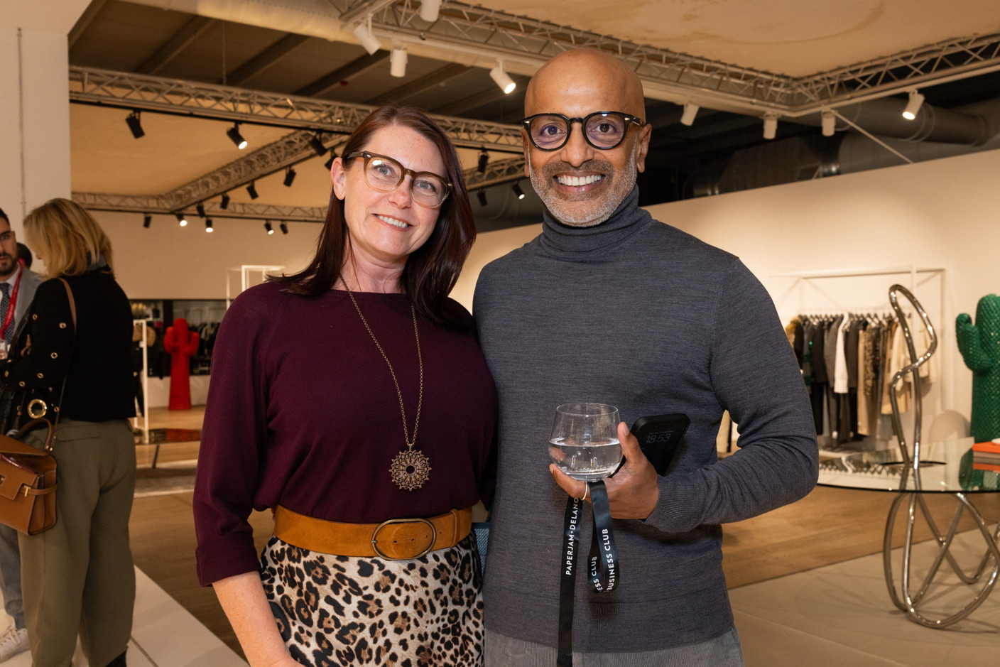 Victoria Cairns and Kasinathan Thambo (J.P. Morgan) at the Paperjam Club’s Let’s Taste: Caviar & Champagne event, held at the Smets Concept Store, 14 November 2024. Photo: Eva Krins/Maison Moderne