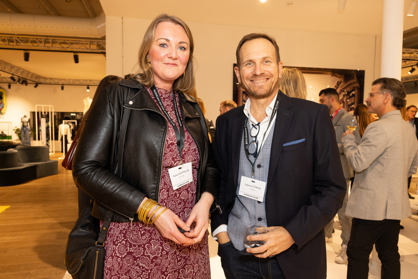 Pauline Montpellier (City One) and Stéphane Compain (Luxrelo) at the Paperjam Club’s “Let's Taste: Caviar & Champagne” event at Smets Concept Store on 14 November 2024. Photo: Eva Krins/Maison Moderne