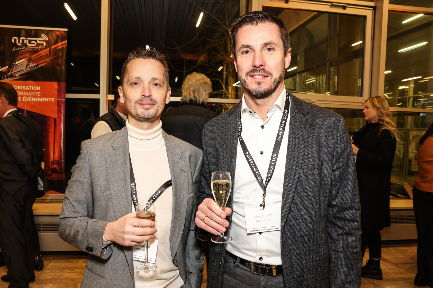 Patrick Coelho (Properties Solutions) and Mathias Guittet (Bureau Center) at the Generation Z 10×6 event on Tuesday 28 November 2023. Photo: Marie Russillo / Maison Moderne