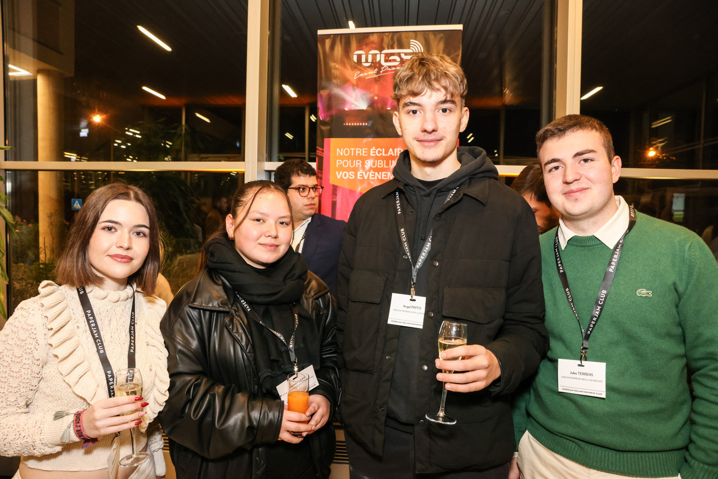Emma Lutgen, Lindsay Alexis, Angel Pinto and Jules Terrens (Jonk Entrepreneuren Luxembourg) at the Generation Z 10×6 event on Tuesday 28 November 2023. Photo: Marie Russillo / Maison Moderne