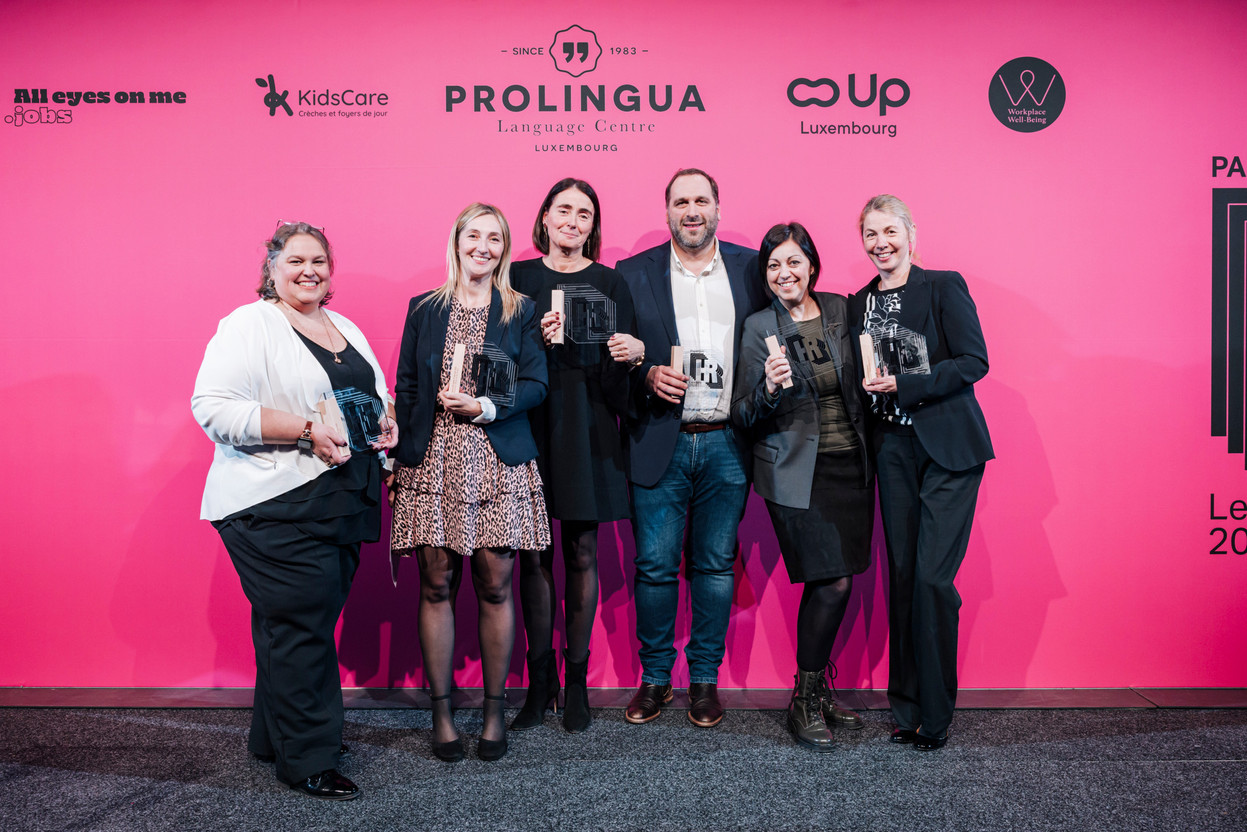 Caroline Lamy (House of Training), Tatiana Escure (Stëmm vun der Strooss), Florence Martin (Foyer), Julien Bossu (CDCL), Susanne Cardoso (Rockhal) and Karine Rollot (Robert Schuman Hospitals). Photo: Julian Pierrot/Paperjam