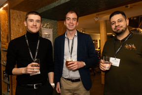 Theo Jung (BearingPoint), Corentin Louis (United International Management) and Gabriel Harslem (De Computermeeschter) at the Paperjam Biking Club at Andy Schleck Cycles on 16 January 2025. Photo: Eva Krins/Maison Moderne