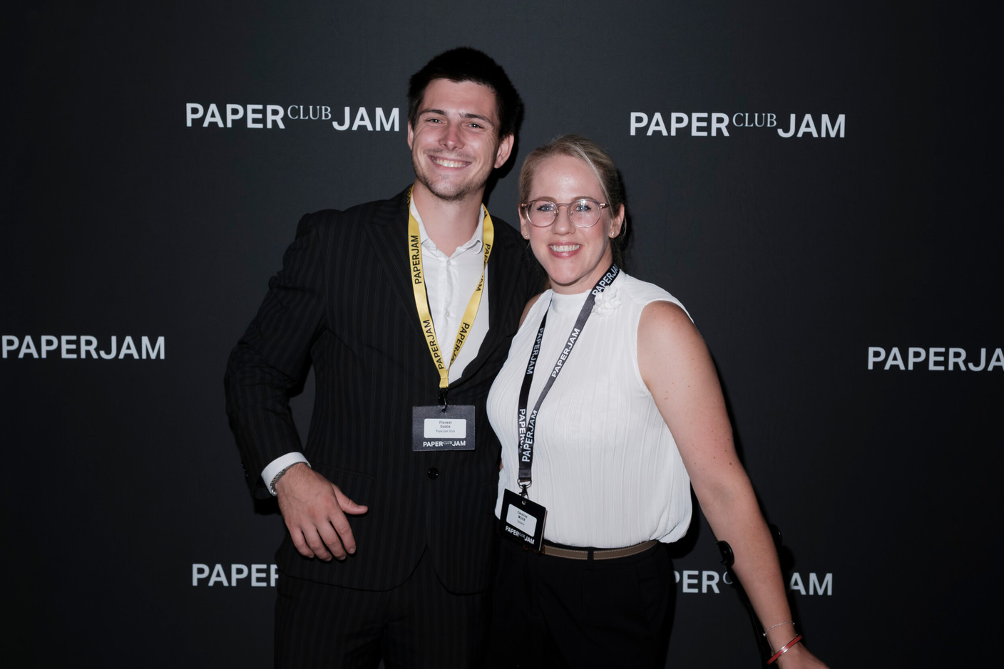 Florent Dubin (Paperjam Club) and Caroline Mohr (Caroline Mohr Speaking). (Photo: Jan Hanrion/Paperjam)