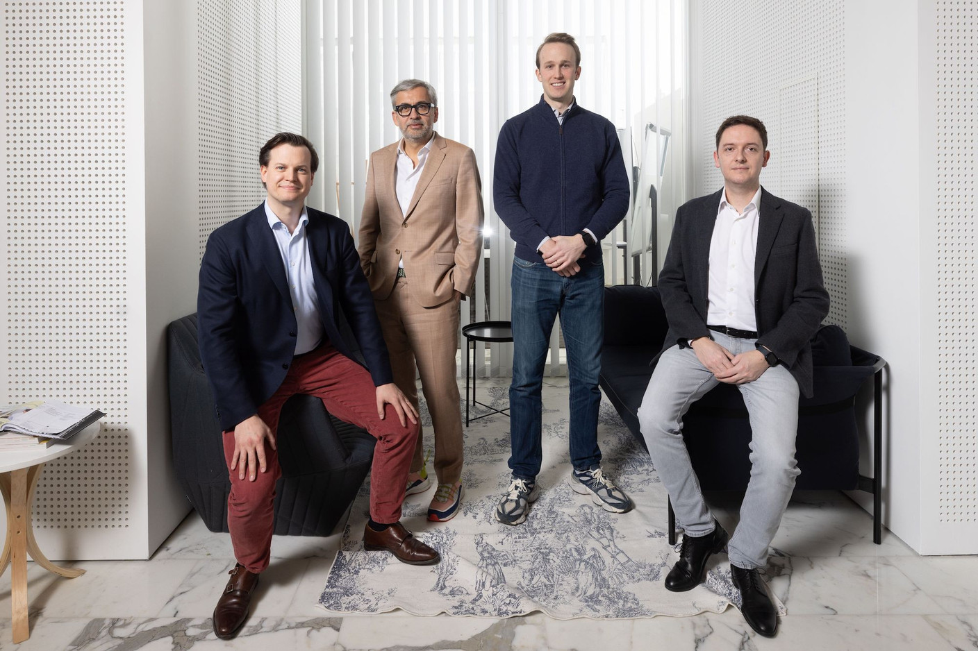 From left: Nicolas Speeckaert, co-founder of All Eyes On Me; Mike Koedinger, CEO and founder of Maison Moderne, the company that publishes Delano and Paperjam; Vincent King, CEO and co-founder of All Eyes On Me; and Mike Reiffers, co-founder of All Eyes On Me. Photo: Maison Moderne