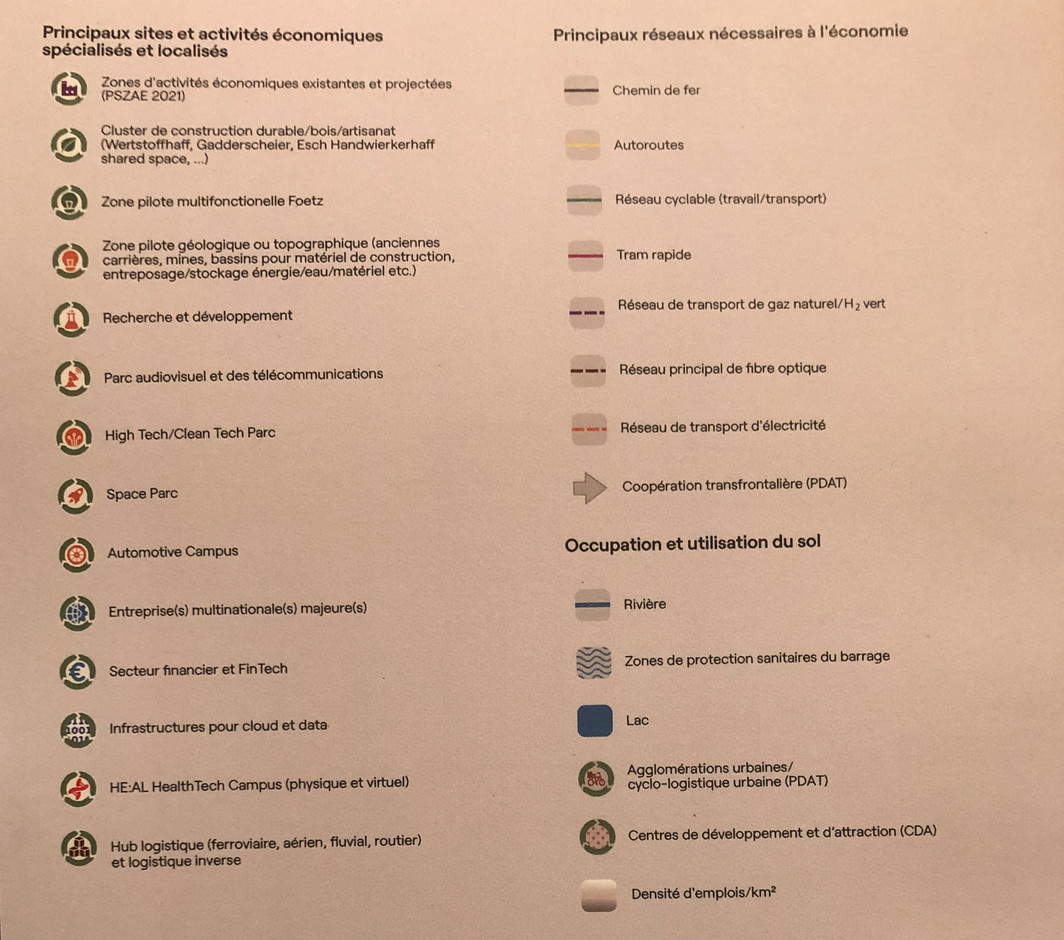 La légende, pour lire les deux cartes. (Photo issue du livre remis par Luxembourg Stratégie)