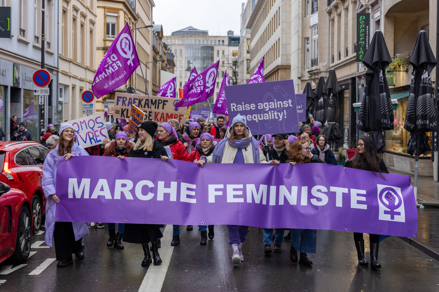 Women at the head of the march, which welcomed anyone in support of women’s rights and equality Photo: Romain Gamba