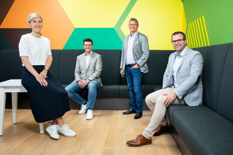 Thierry Vanbever, Managing Director de SD Worx Luxembourg, et son équipe Sales & Marketing, Anne-Lise Demortier, Etienne Piot et Tom Brahy. (Photo: Simon Verjus/Maison Moderne)
