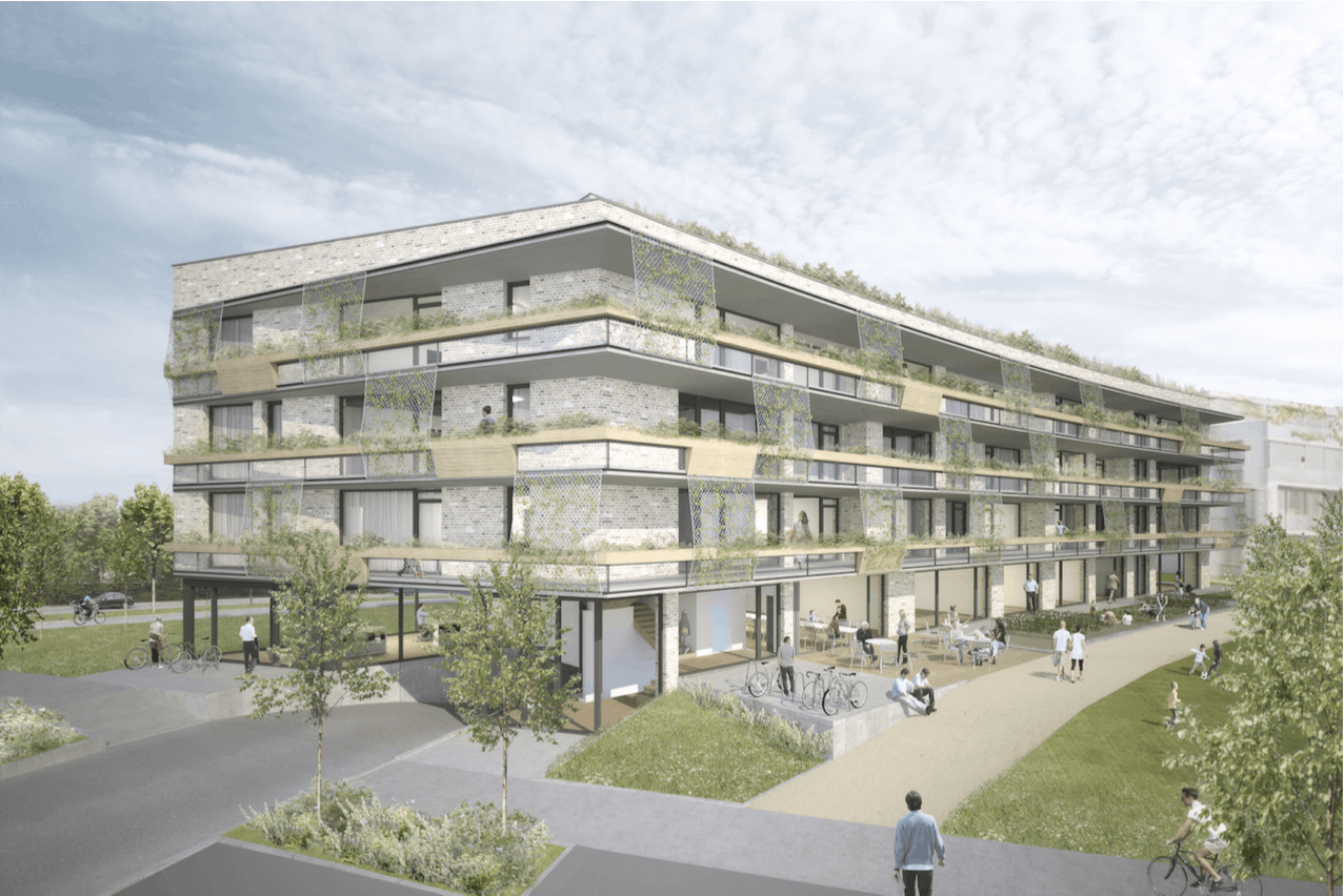 La coopérative d’habitation Adhoc pourra construire son immeuble sur un terrain du Fonds Kirchberg au Réimerwee. (Illustration: BalliniPitt)
