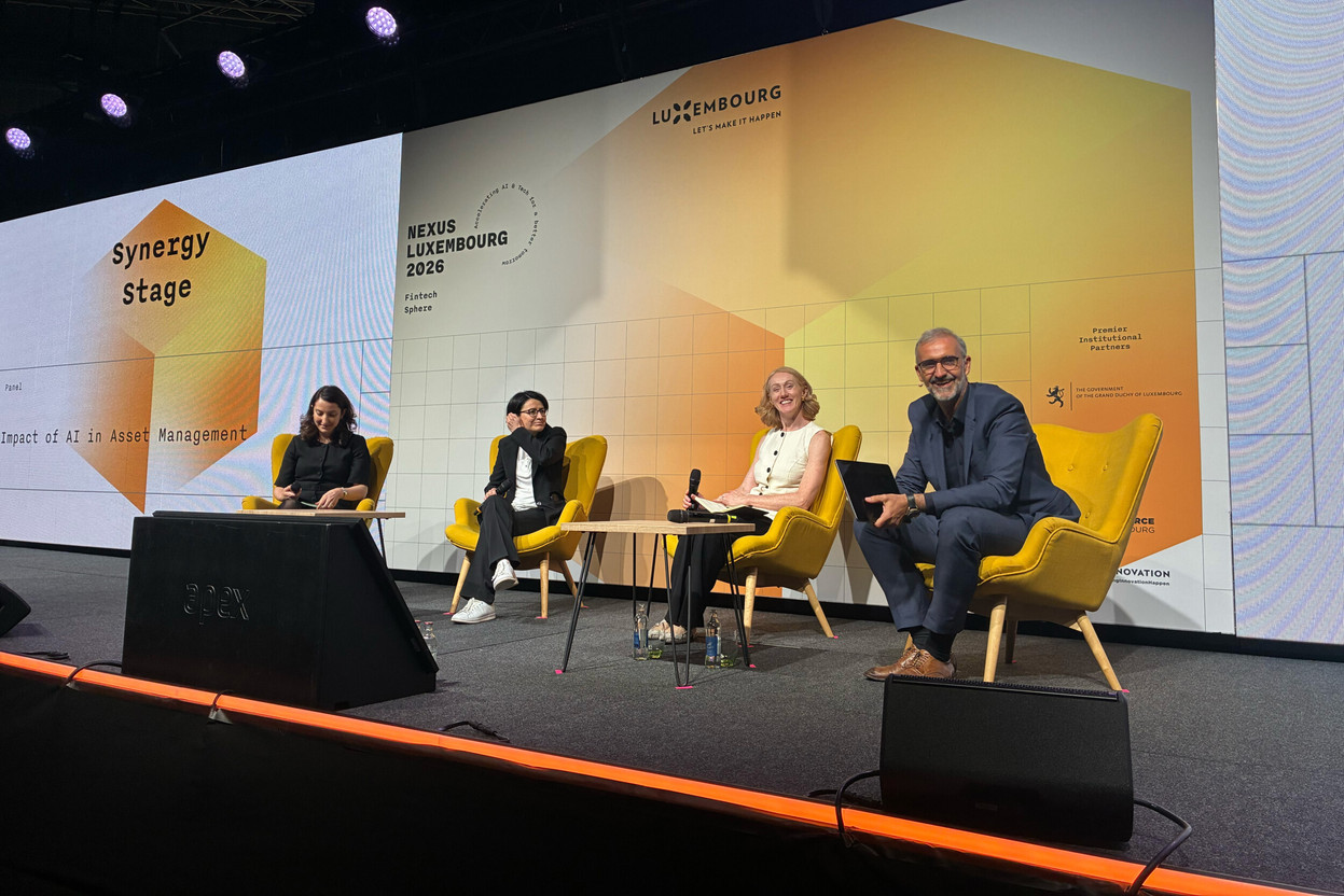 From left to right: Hatice Baskaya, director in cyber governance & compliance at Deloitte Luxembourg; Anna Curridori, fintech analyst at the CSSF Innovation Hub; Grainne Goodman, head of IT governance & risk at M&G Luxembourg, and Serge Weyland, CEO of Alfi, discussed how artificial intelligence is reshaping the asset management industry. Photo: Paperjam/Nexus
