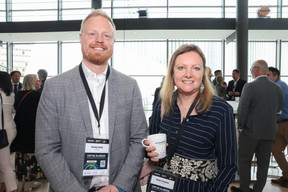 Henning Swabey of Fundcraft and Bethan Thompson of JP Morgan seen attending the Cross-Border Distribution Conference, 16 May 2024. Photo: Marie Russillo/Maison Moderne