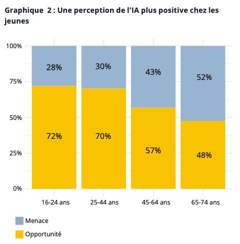 Young people are more likely to see AI as an opportunity, whilst older age groups tend to express more concerns. (Photo: screenshot/Statec)