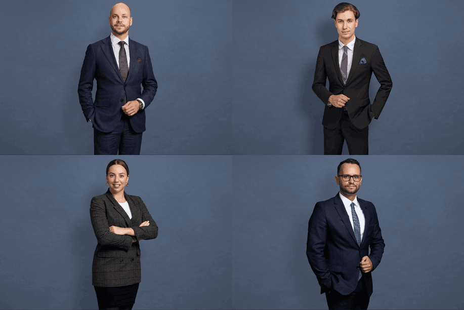 The Greek desk is led by Nicolas Marchand (top left), supported by Greek-qualified attorneys ("Δικηγόροι") Iordanis Arvanitidis (top right), Sofia Karathanasi (bottom left), and Petros Karatzovalis (bottom right). Together, they bring in-depth knowledge of both Greek and Benelux regulations. Photo: AKD