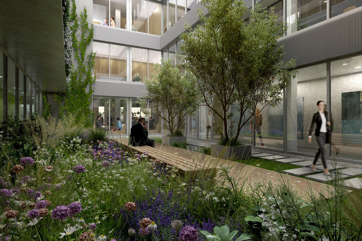 Un patio arboré et planté est prévu au cœur du bâtiment. (Illustration: Janusch)