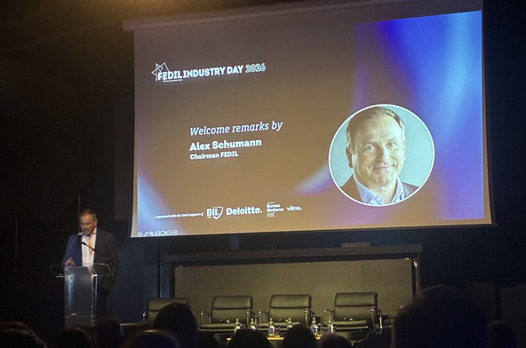 Pour son premier discours public, le président de la Fedil, Alex Schumann, a été clair: l’Europe ne manque peut-être pas d’ambitions, mais elle doit, comme un industriel, «délivrer». (Photo: Paperjam)