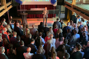 Attendees listening to Alfi chairperson Jean-Marc Goy, during the Association of the Luxembourg Fund Industry’s 35th anniversary celebration, held at Melusina, 6 July 2023. Photo: Alfi