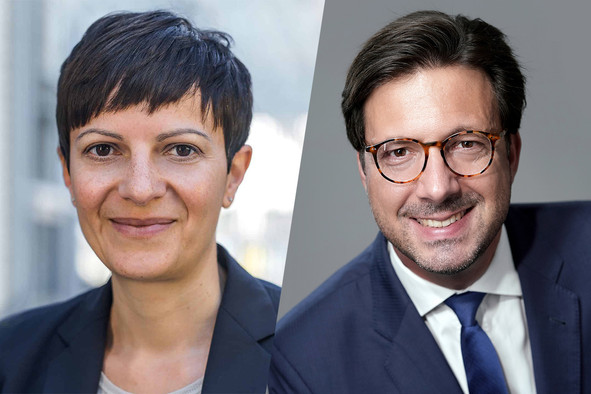 Avec la structure swap d’Allianz Core Private Markets Fund, «un groupe de clients plus large peut bénéficier d’un potentiel de croissance à long terme et d’une diversification du portefeuille», a commenté Edouard Jozan (à droite), responsable de la distribution Europe chez Allianz Global Investors. «Nous constatons un intérêt croissant des clients pour les fonds evergreen», a ajouté Ralduca Jochmann, responsable des solutions pour les marchés privés. (Photos: Allianz. Montage: Maison Moderne)