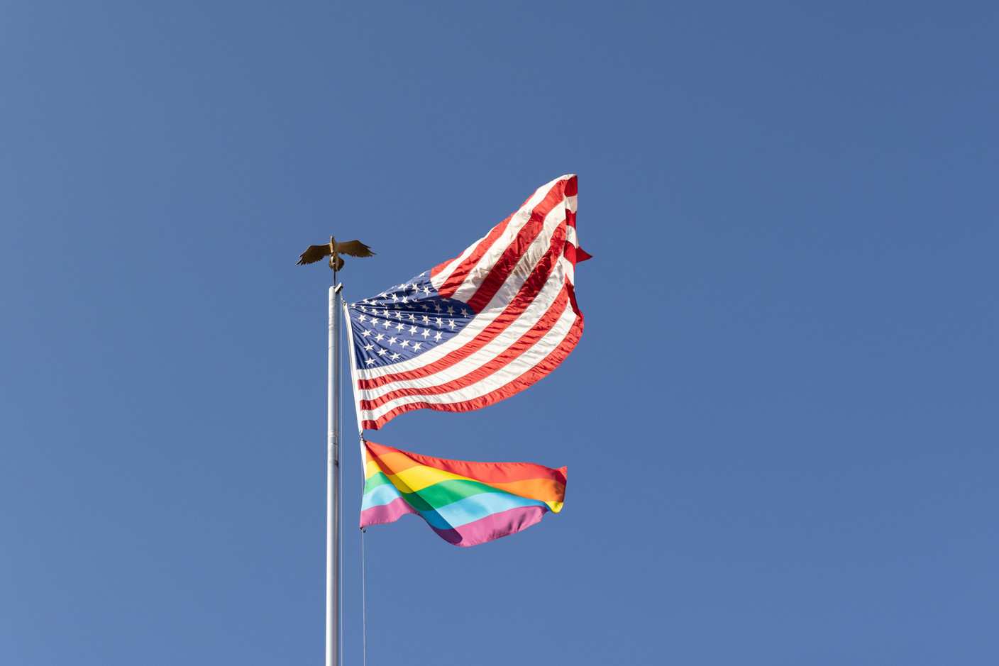 The US flag flown along side the pride flag over the ambassador’s residence Romain Gamba/Maison Moderne