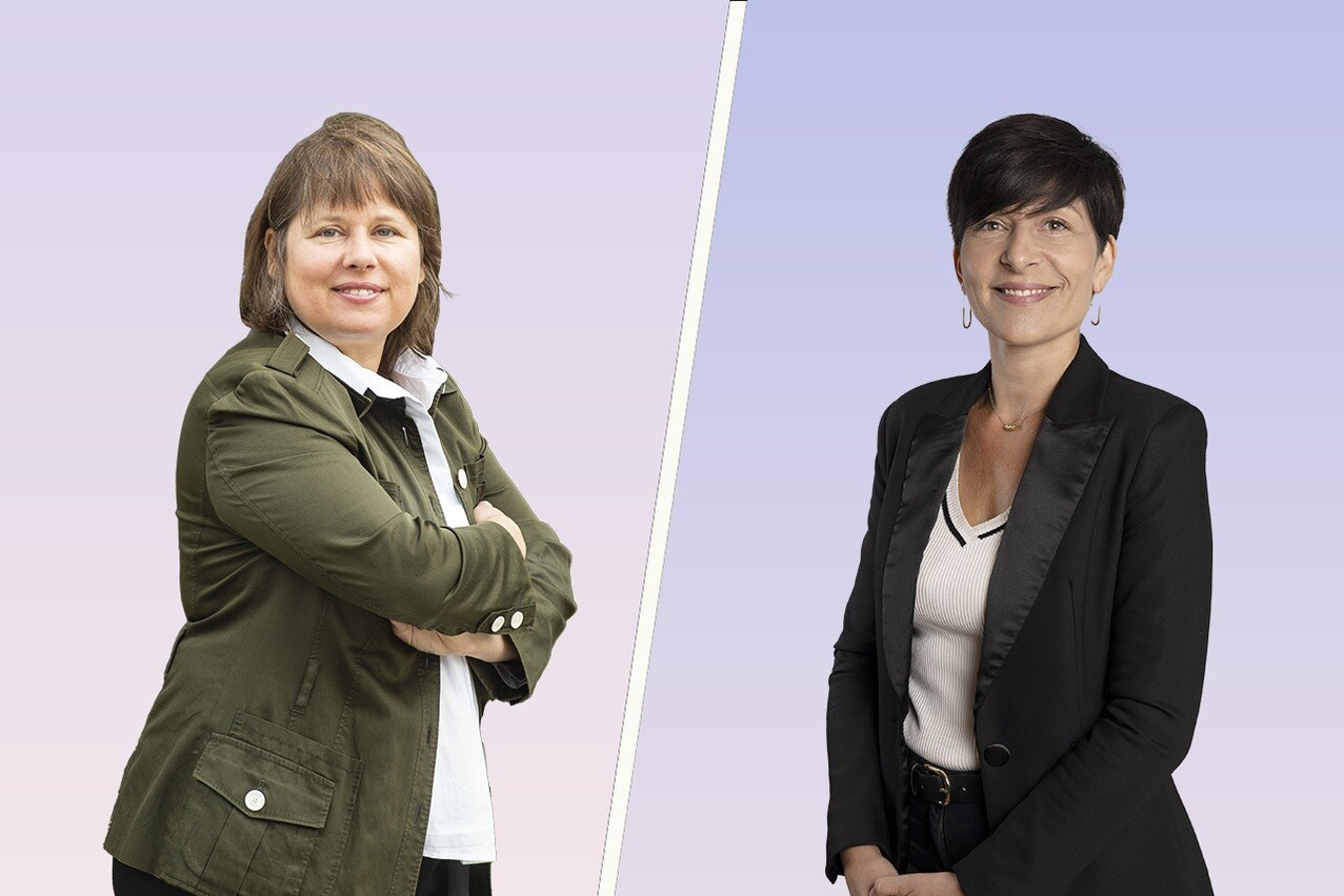On the left, Alfi’s deputy CEO and general counsel, Corinne Lamesch; on the right, ABBL’s legal advisor, Amandine Laurent. (Photos: Anthony Dehez, ABBL; montage: Paperjam)