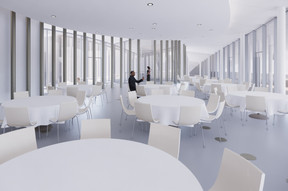 The multi-purpose hall can be used for private events, such as sit-down dinners. Illustration: 2 P Architectes & Associés, CBA Architectes