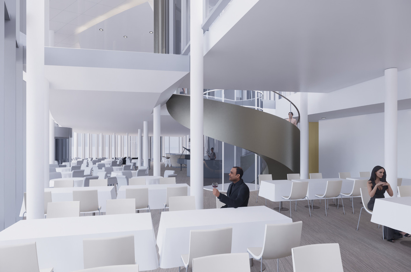 A sculptural staircase will allow access to the restaurant directly from the foyer. Illustration: 2 P Architectes & Associés, CBA Architectes