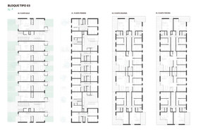 Plans of the flats in Block 2 (duplexes on the ground and first floors, then flats) Illustration: Amann.Cánovas.Maruri