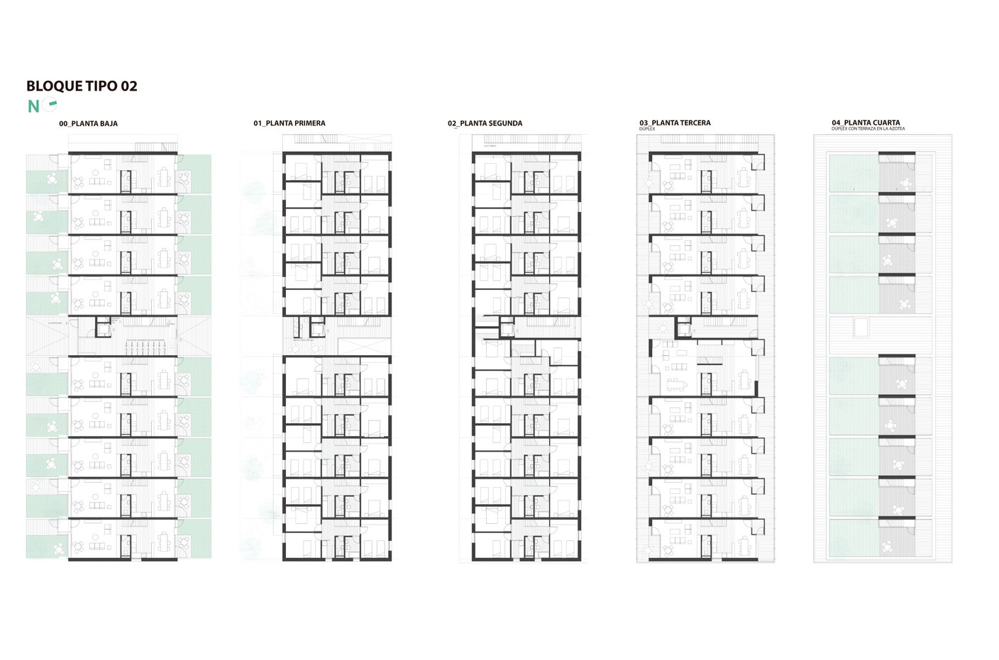 Plans of the flats in Block 2 (superimposed duplexes) Illustration: Amann.Cánovas.Maruri