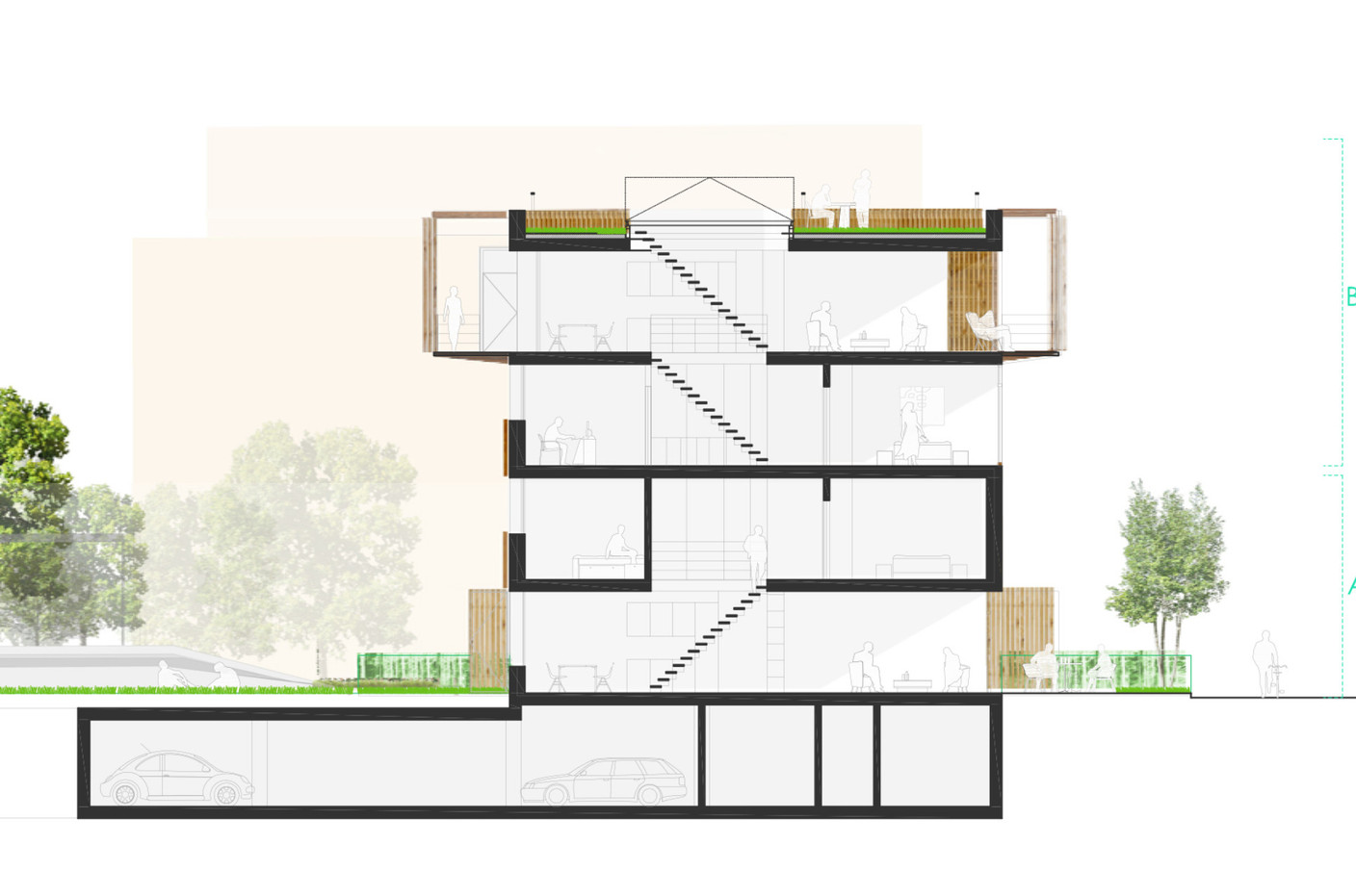 Cross-section of a building in the heart of a city block. Illustration: Amann.Cánovas.Maruri