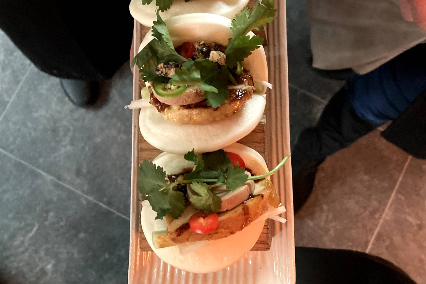 Free-range chicken bao with foie gras and Hoisin sauce. Photo: Céline Coubray