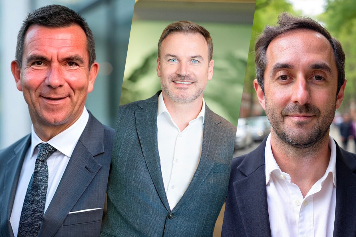 Induna’s directors, Eric Leclerc and Thomas Lieben (left and right), will join the management team at Ancorius, whose CEO is Johan van den Berg (centre). (Photos: Ancorius; layout: Paperjam)