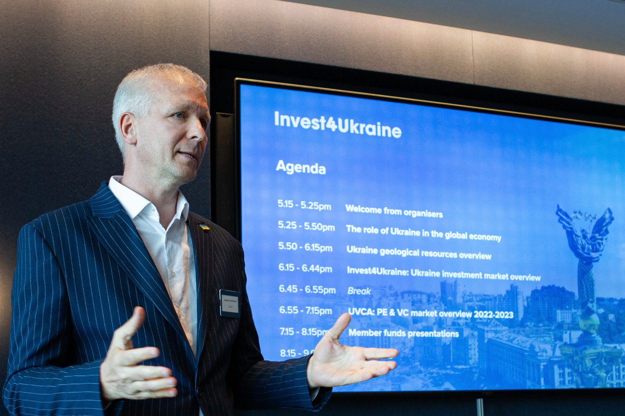 Andrey Kolodyuk initiated the foundation of the Ukrainian Venture Capital and Private Equity Association (UVCA) in 2014. Pictured is Kolodyuk speaking at the Invest4Ukraine forum in June 2023. Photo: Provided by UVCA
