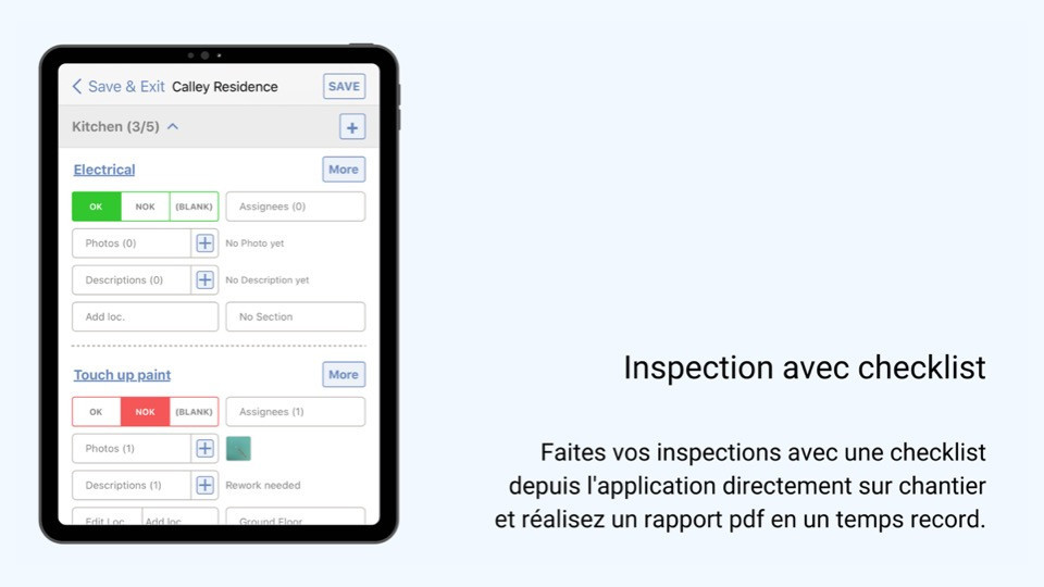 Inspection avec checklist ArchiSnapper